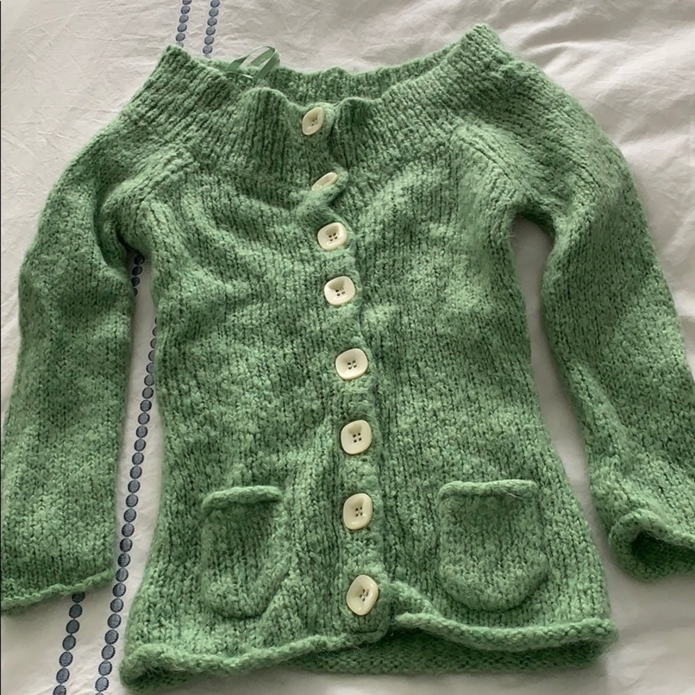 Vintage green off the shoulder sweater